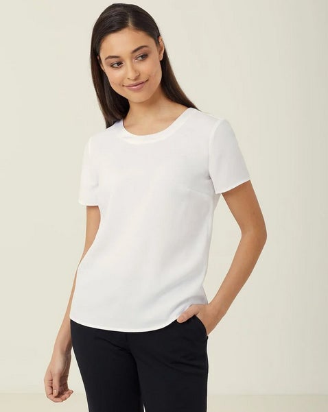 Satin Back Crepe Short Sleeve Shell Top