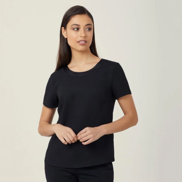 Custom Satin Back Crepe Short Sleeve Shell Top