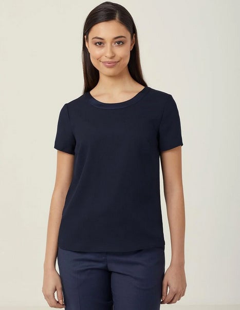 Satin Back Crepe Short Sleeve Shell Top