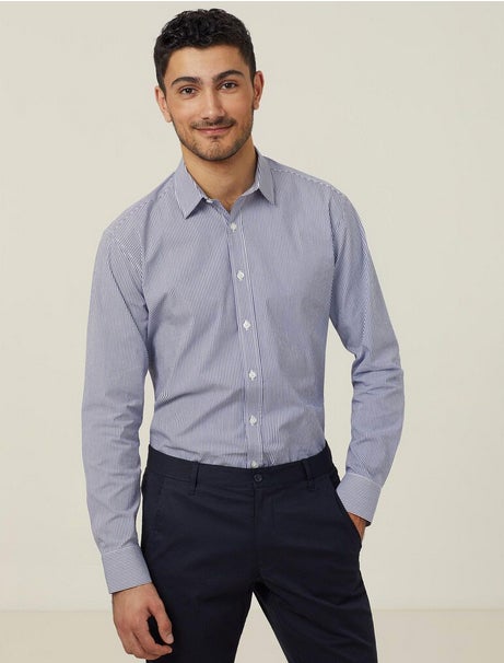Avignon Fine Block Stripe Stretch Long Sleeve Shirt