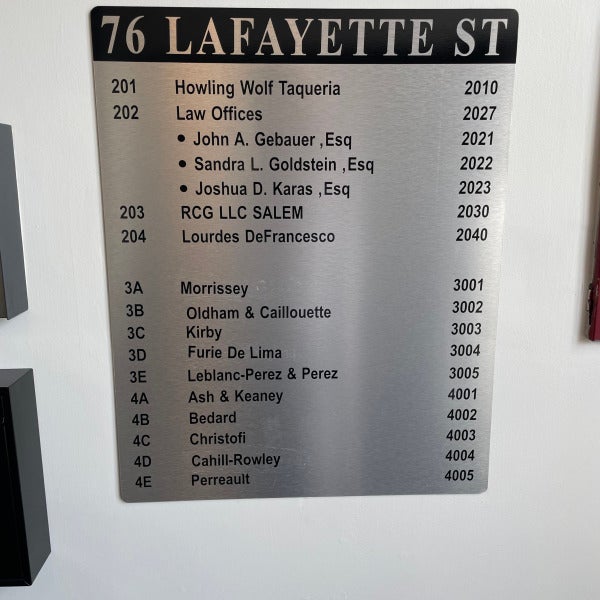 Professional Directory Sign for 76 Lafayette Street