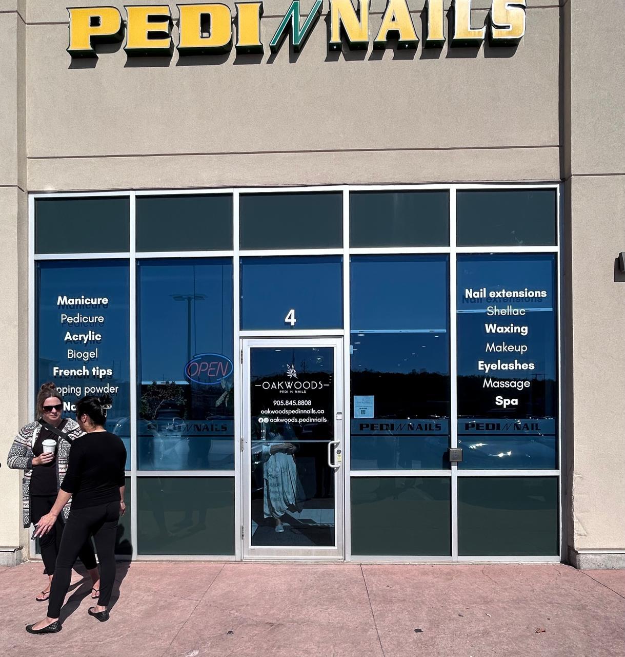 Custom White Vinyl Window Graphics Boost Visibility for Oakwoods Pedi’N Nails in Oakville