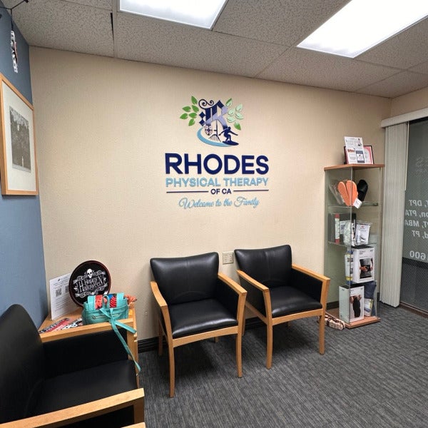 Signarama – Costa Mesa designed and installed a custom vinyl and acrylic wall logo for Rhodes Physical Therapy of CA. Professional healthcare office branding. Call 714-884-3068
