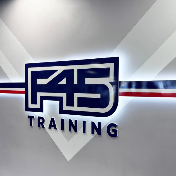 Halo Lit Logo Wall Sign for F45 Training in Scarsdale, NY