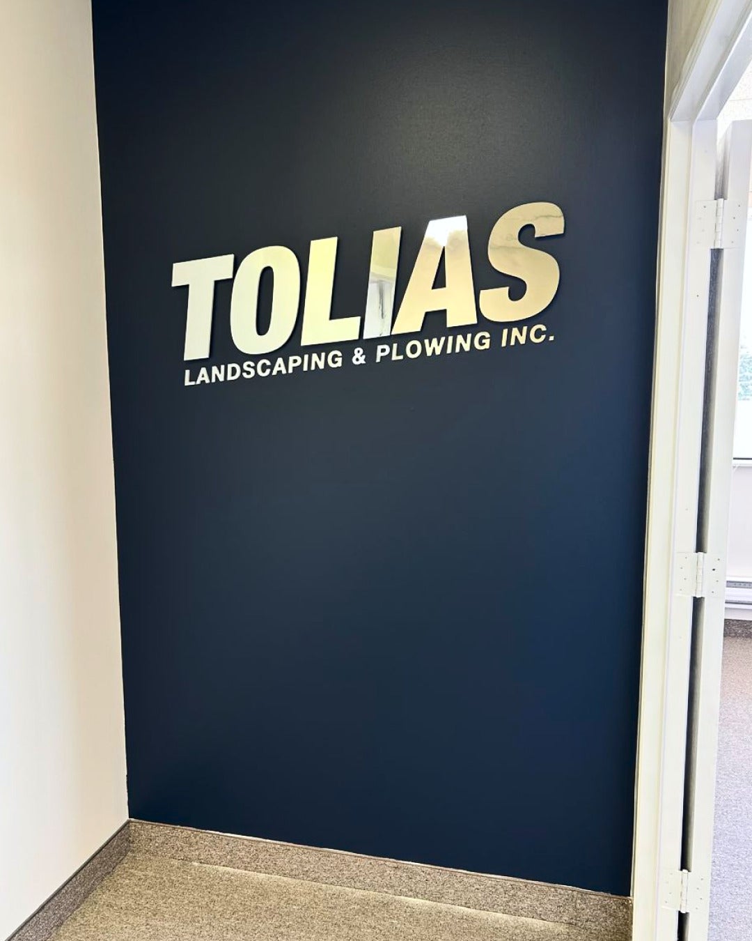 Mirror Silver 3D Reception Sign for Tolias Landscape & Plowing Inc. — A Perfect Match of Style and Strength