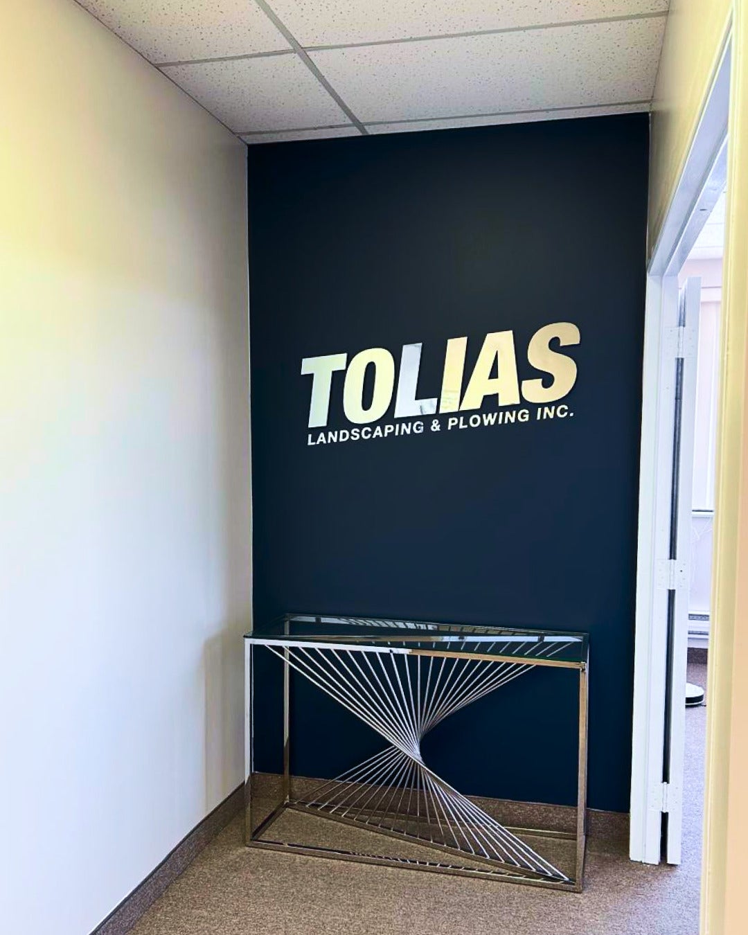 Mirror Silver 3D Reception Sign for Tolias Landscape & Plowing Inc. — A Perfect Match of Style and Strength