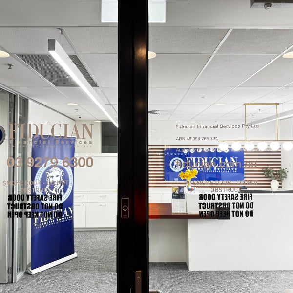 Fiducian’s New Look: Reception Sign, Door Graphic & Pull-Up Banner