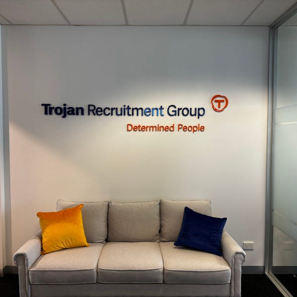 Reception Sign | Acrylic Lettering Hand Painted for a Trojan Recruitment Group Notting Hill |Signarama Mount Waverley