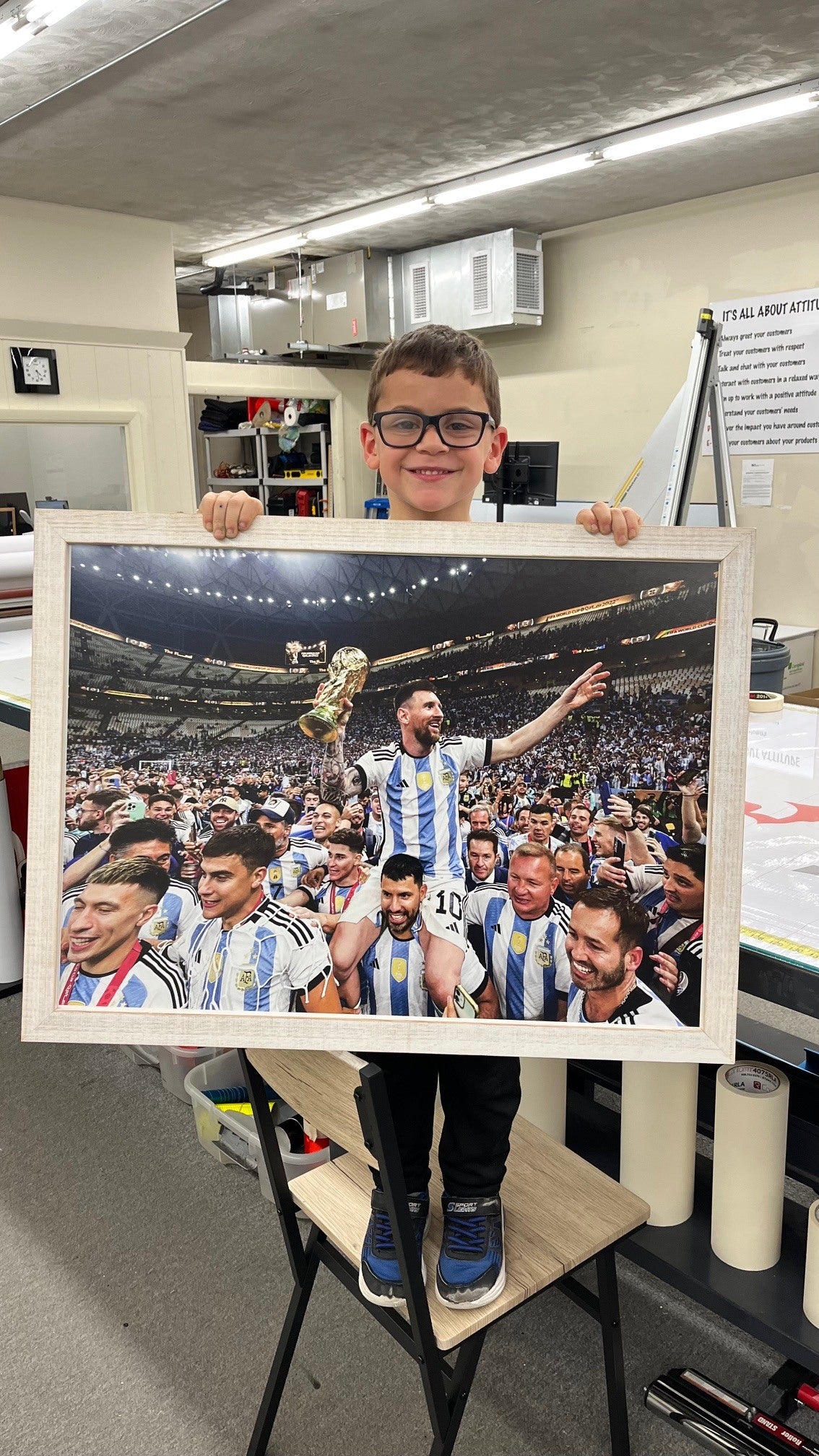 Transforming an Old Framed Picture into a Child’s Dream Messi Poster