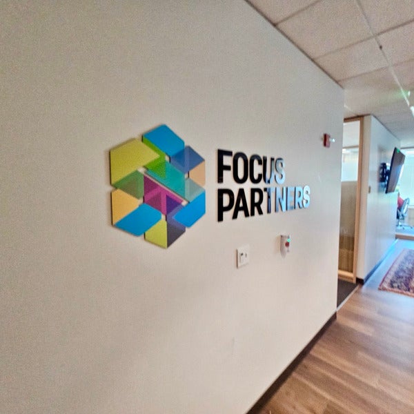 Modern, Bright and On-Brand Signage for Corporate Lobby - Focus Partners, Kirkland, WA