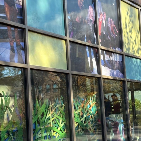Creative Cauldron Window Perf Mural Installation | Vibrant Theater Branding in Falls Church
