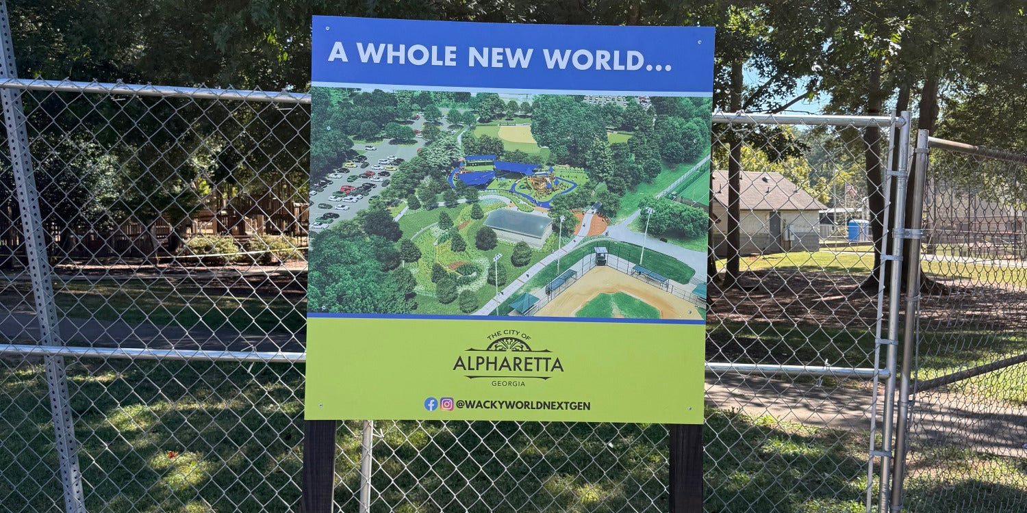Park construction sign for Wacky World Next Gen in Alpharetta created and installed by Signarama Roswell