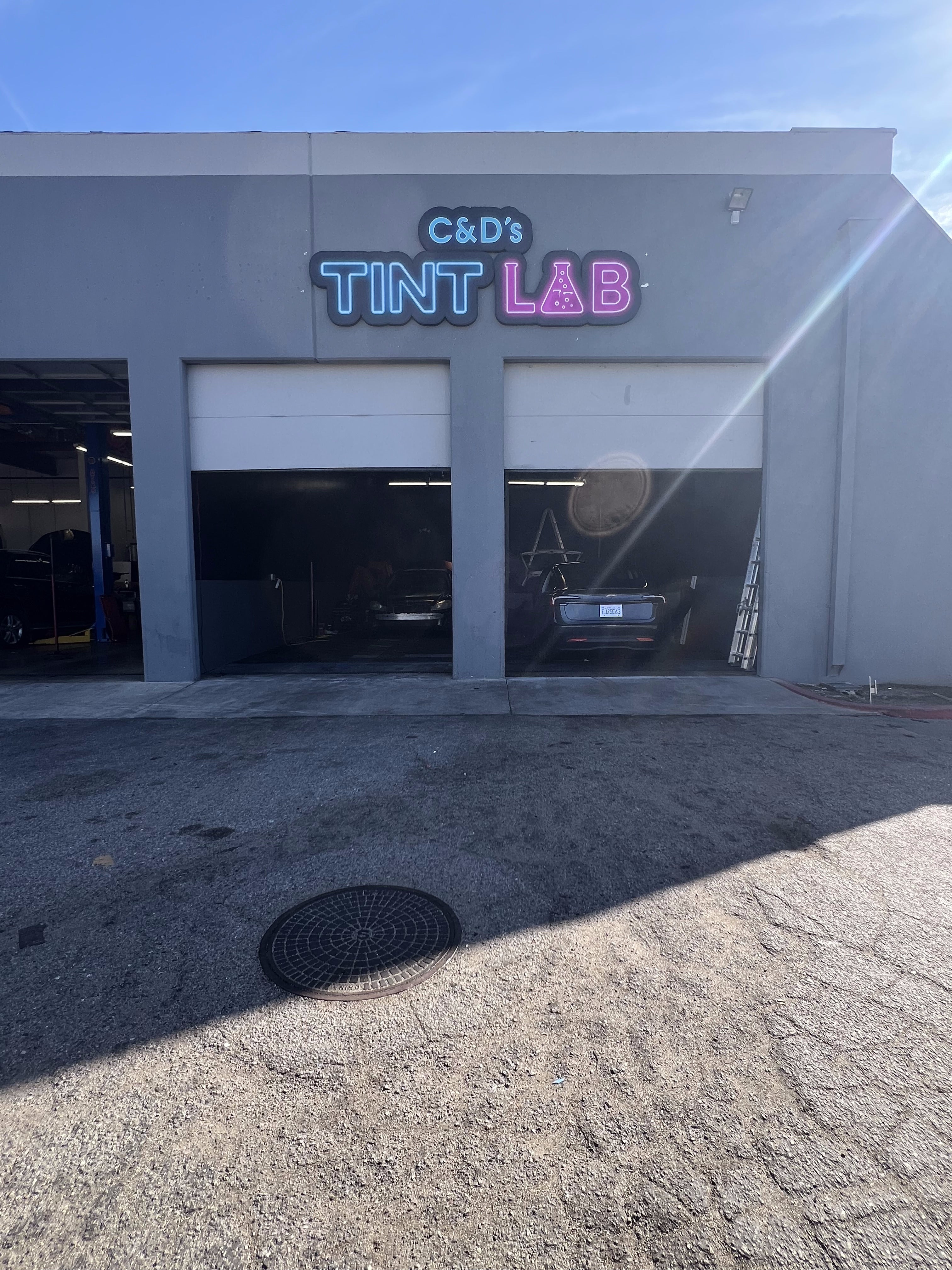 Custom Non-Illuminated Building Sign for C&D’s Tint Lab in Riverside