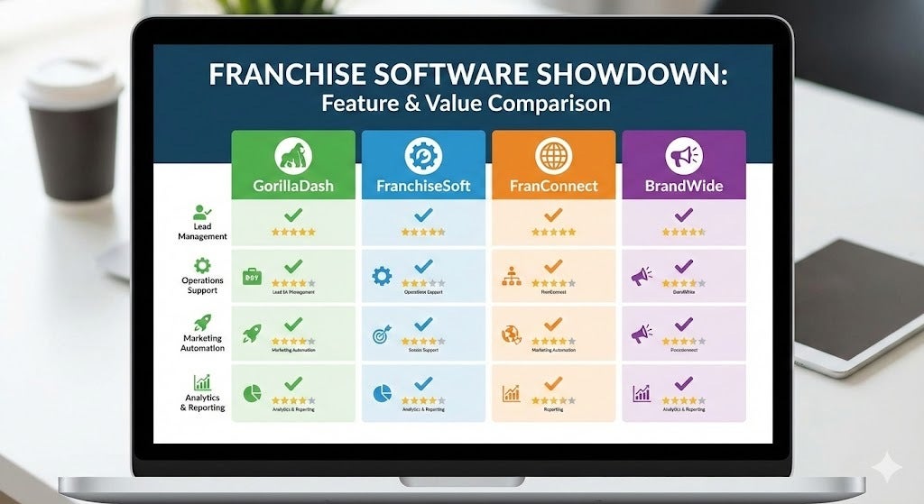 GorillaDash vs FranchiseSoft vs FranConnect vs BrandWide (2026 Comparison Guide) GorillaDash vs FranchiseSoft vs FranConnect vs BrandWide (2026 Comparison Guide)