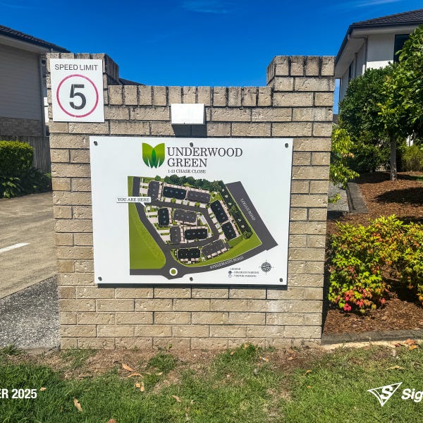 Front entry ACM signs created and installed by Signarama Springwood for Underwood Green, featuring modern, durable panels with high-quality graphics