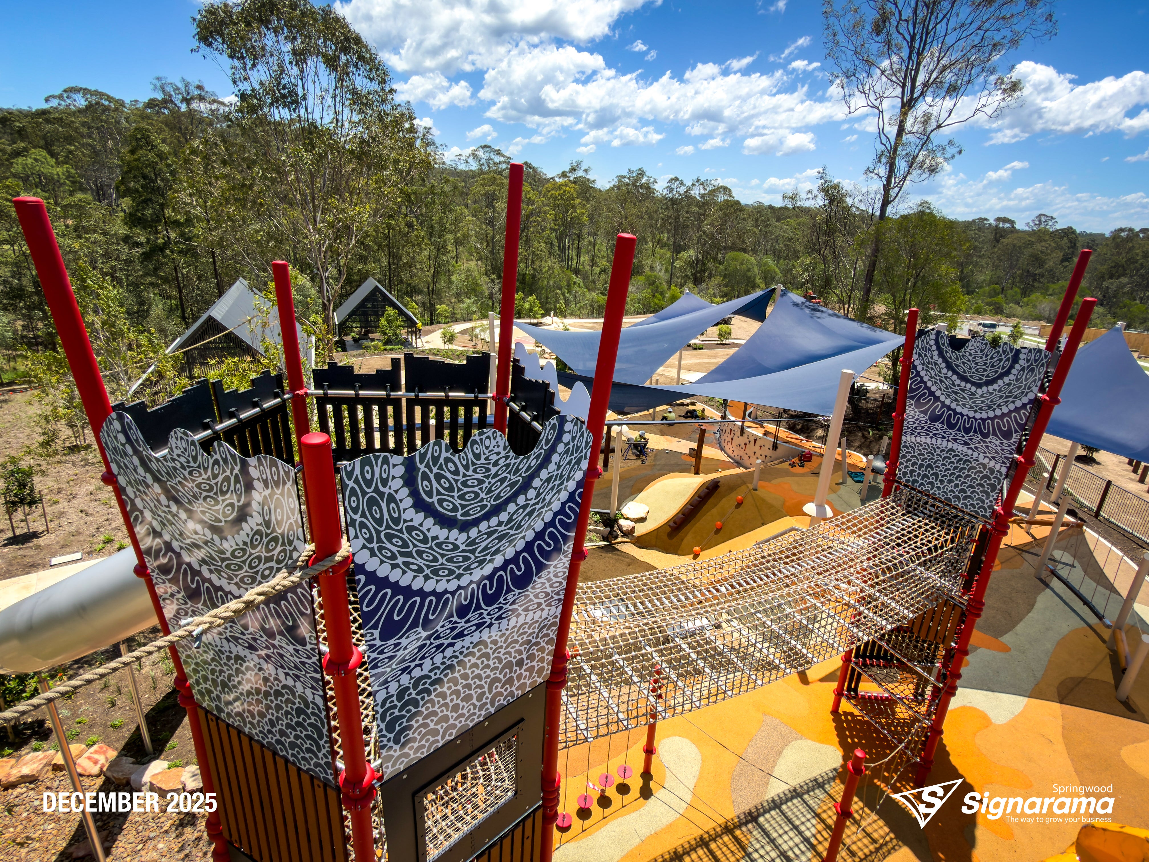 Colourful playground ACM panels created by Signarama Springwood for Playrope, featuring durable, high-quality graphics for play equipment.