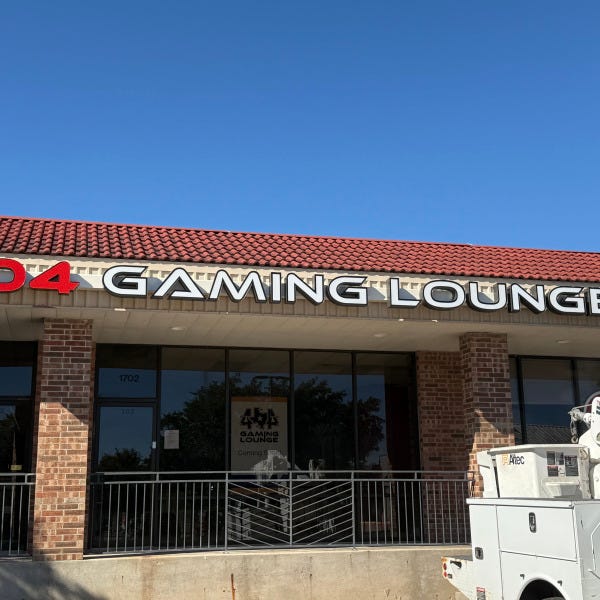 Channel Letters building sign for 404 gaming lounge