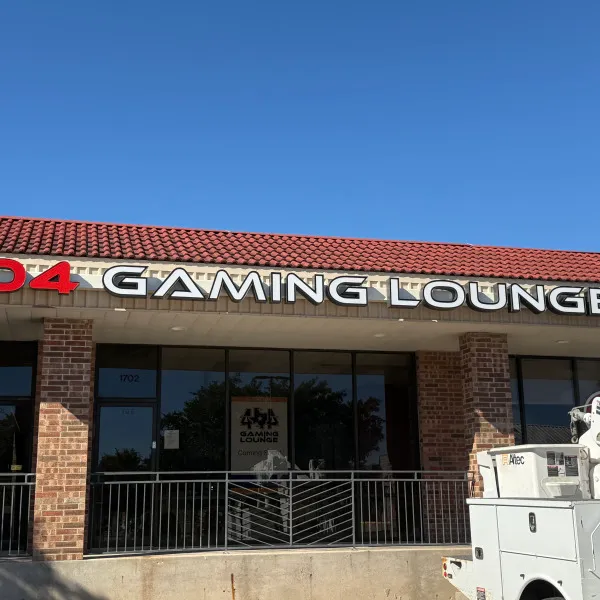 Channel Letters building sign for 404 gaming lounge