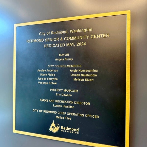 Brass Commemorative Plaque - Redmond Senior Community Center - Redmond, WA