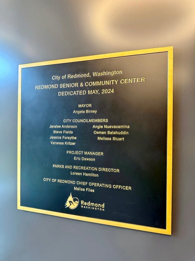 Brass Commemorative Plaque - Redmond Senior Community Center - Redmond, WA