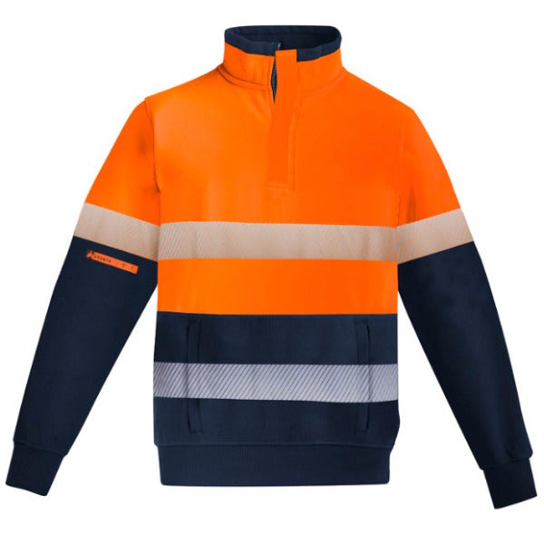 Custom Mens Orange Flame Hi Vis 1/4 Zip Fleece Pullover