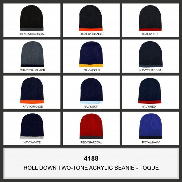 Custom Roll Down Two Tone Acrylic Beanie - Toque