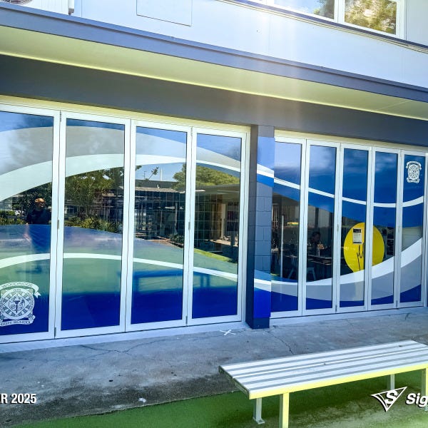 Signarama Springwood school signage with ACM panels, sailtrack banner, and window graphics for Woodridge State High School campus branding