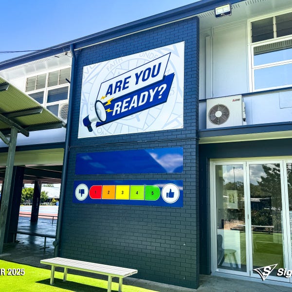 Signarama Springwood school signage with ACM panels, sailtrack banner, and window graphics for Woodridge State High School campus branding