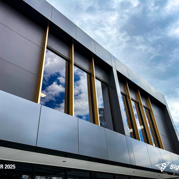 Signarama Springwood 2Pac sprayed Copper Gold building blades for Dexar Developments creating a bold architectural feature