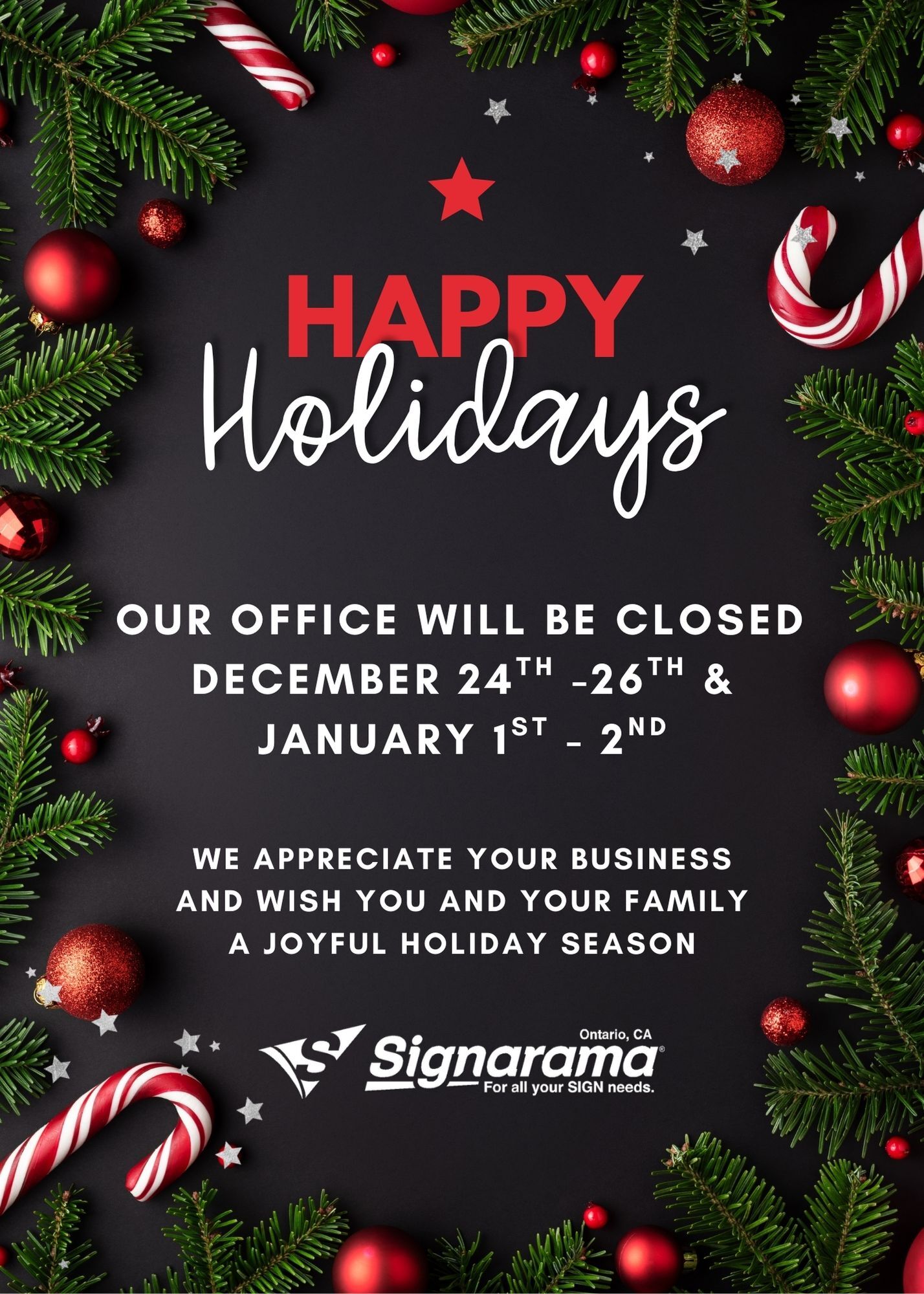 2025 Holiday Hours