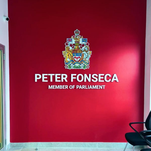 Elegant Indoor Acrylic Signage for Peter Fonseca, Member of Parliament in Mississauga