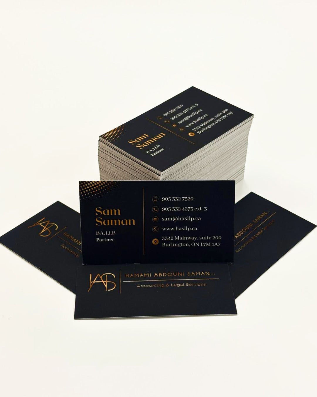 Premium Redesign — Soft-Touch Business Cards with Raised Spot UV for Hamami Abdouni Saman LLP | Accounting & Legal Services