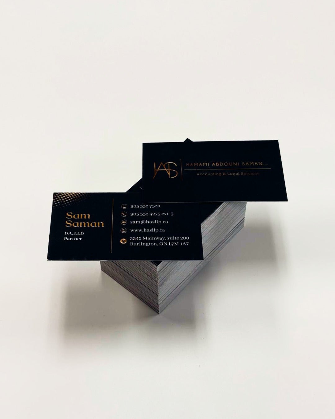Premium Redesign — Soft-Touch Business Cards with Raised Spot UV for Hamami Abdouni Saman LLP | Accounting & Legal Services