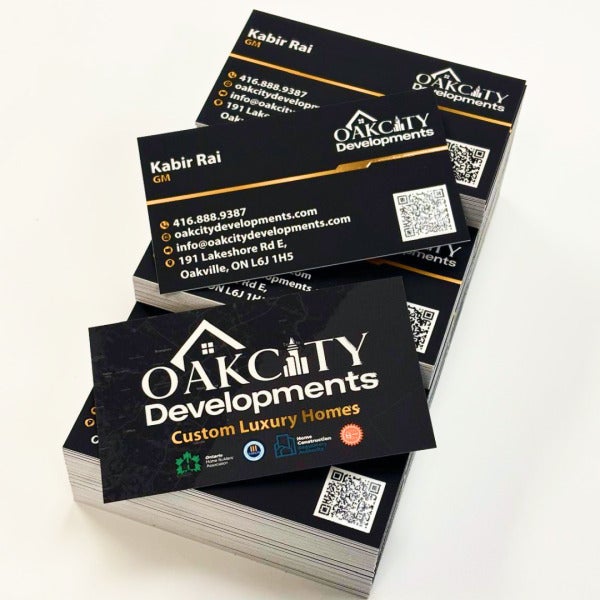 Soft-Touch Luxury — Specialty Business Cards with Raised Spot UV for Oakcity Developments