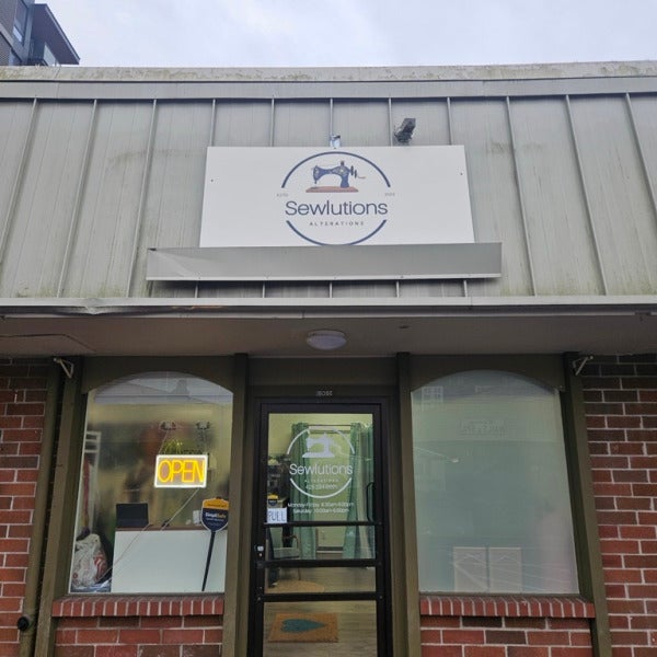 Fresh Storefront Signs for new small business - Sewlutions Alterations - Redmond, WA