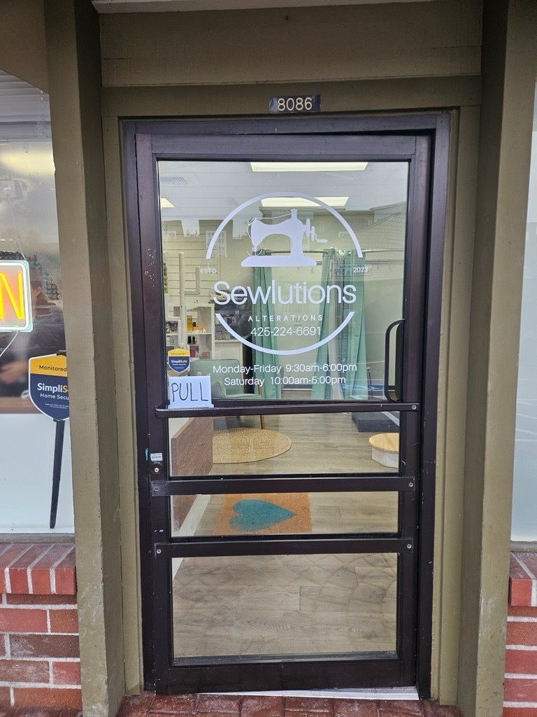 Fresh Storefront Signs for new small business - Sewlutions Alterations - Redmond, WA