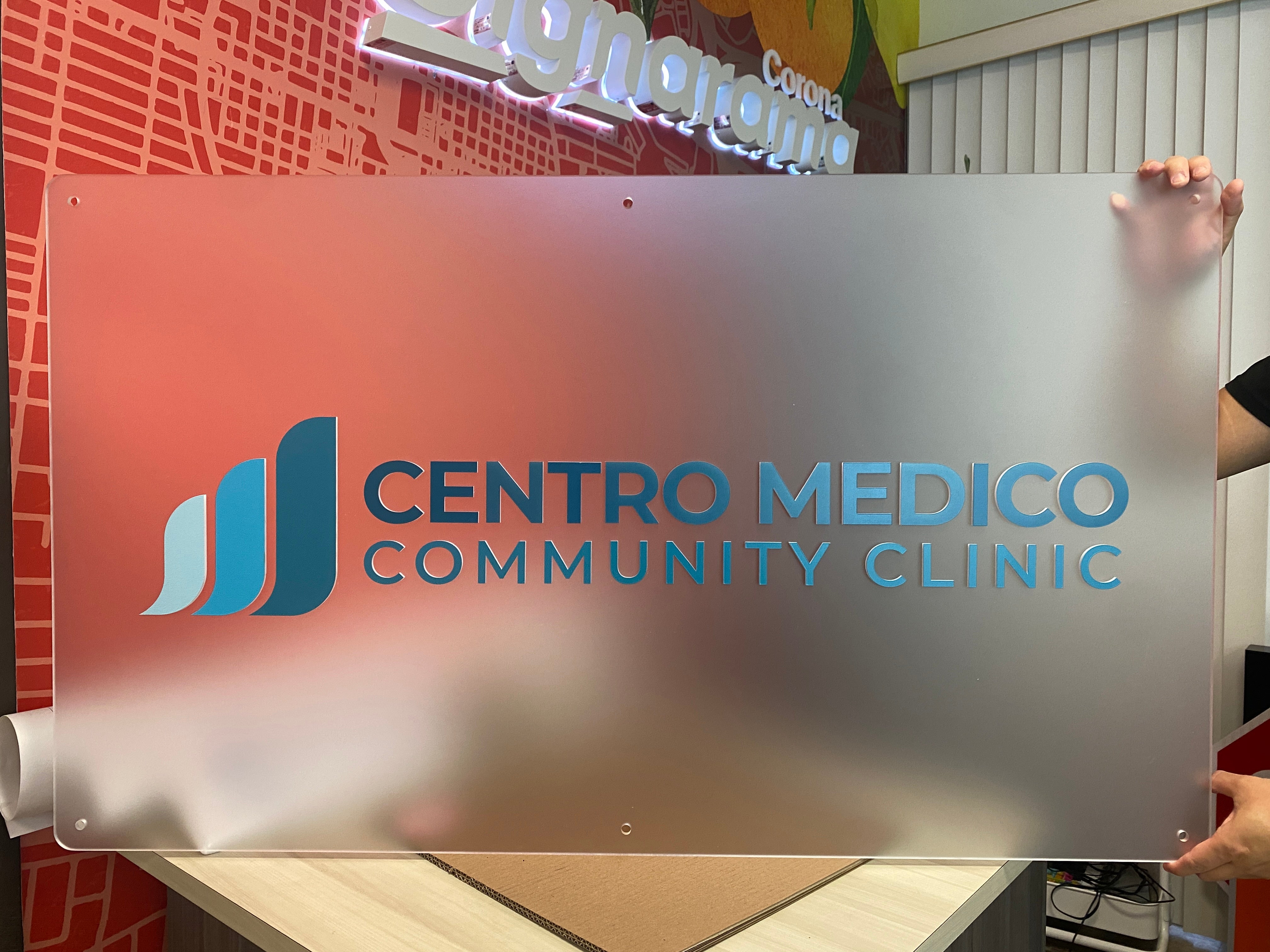 Custom Acrylic Lobby Sign for Centro Medico Community Clinic in Corona, CA