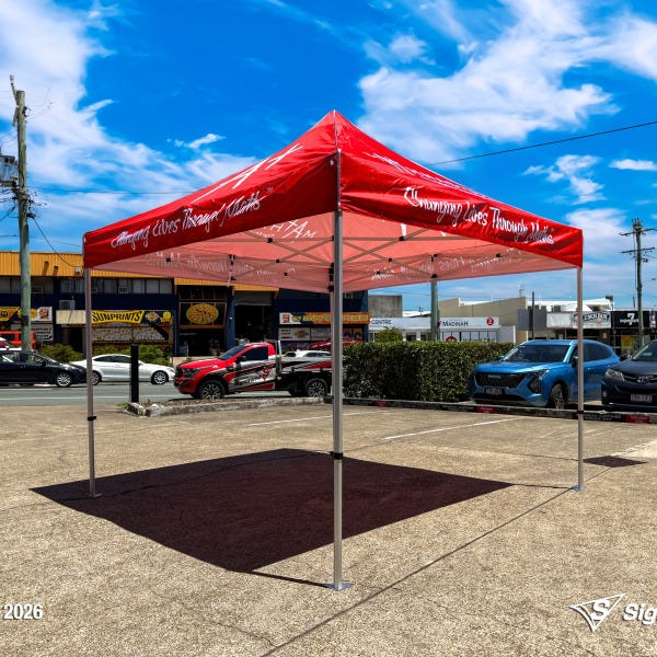 Branded marquee designed and produced by Signarama Springwood for Mathnasium, featuring custom printed event tent used for outdoor promotions, school events and pop-up marketing.
