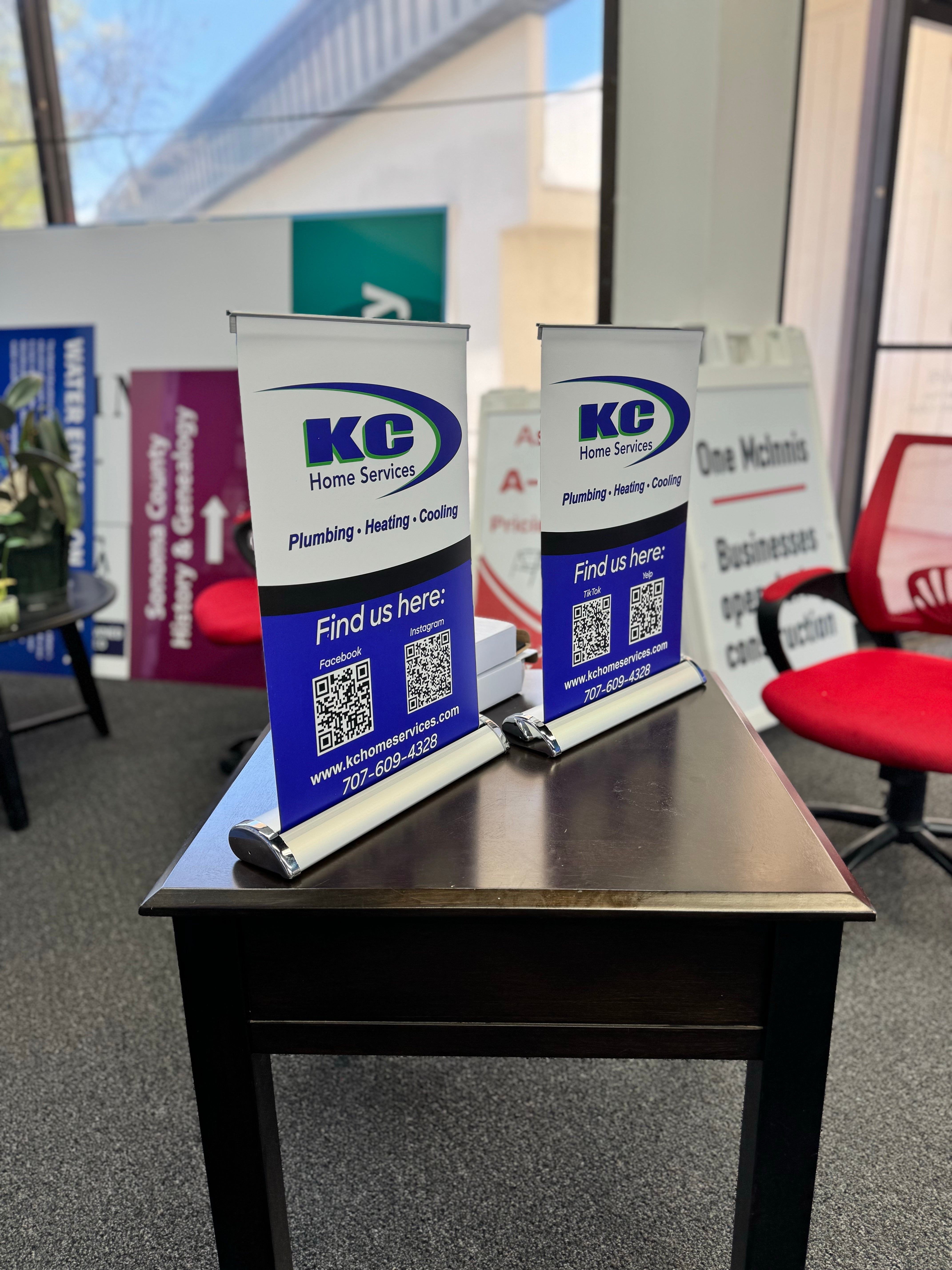 KC Home Services mini retractable tabletop banners for a trade show