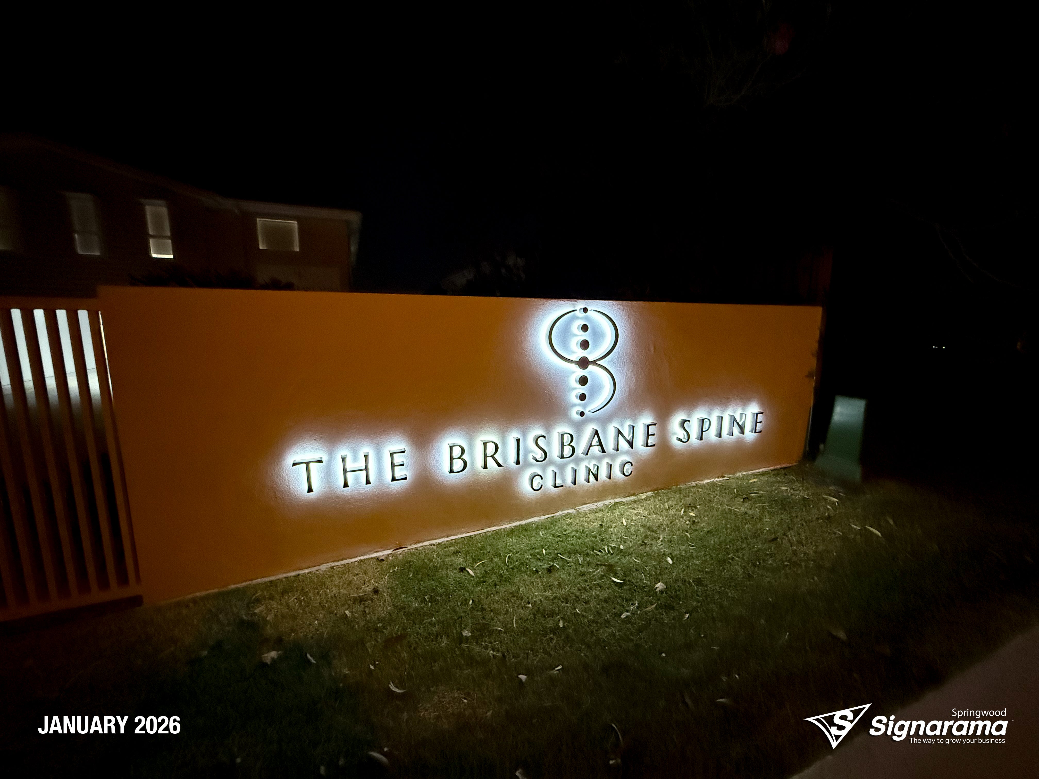 Halo-lit fabricated letters - Brisbane Spine Clinic