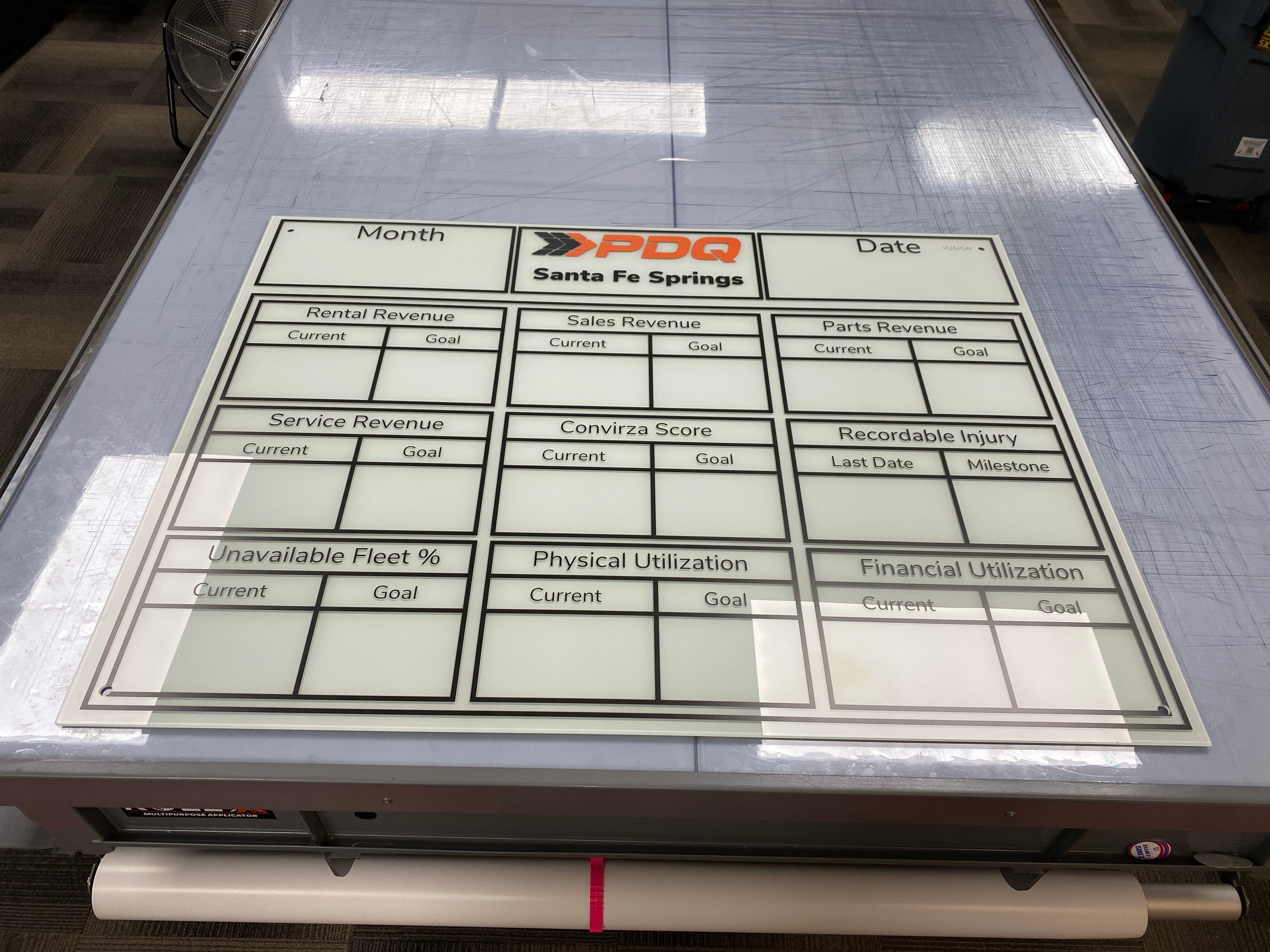 Custom Whiteboard with Decals for PDQ in Corona, CA