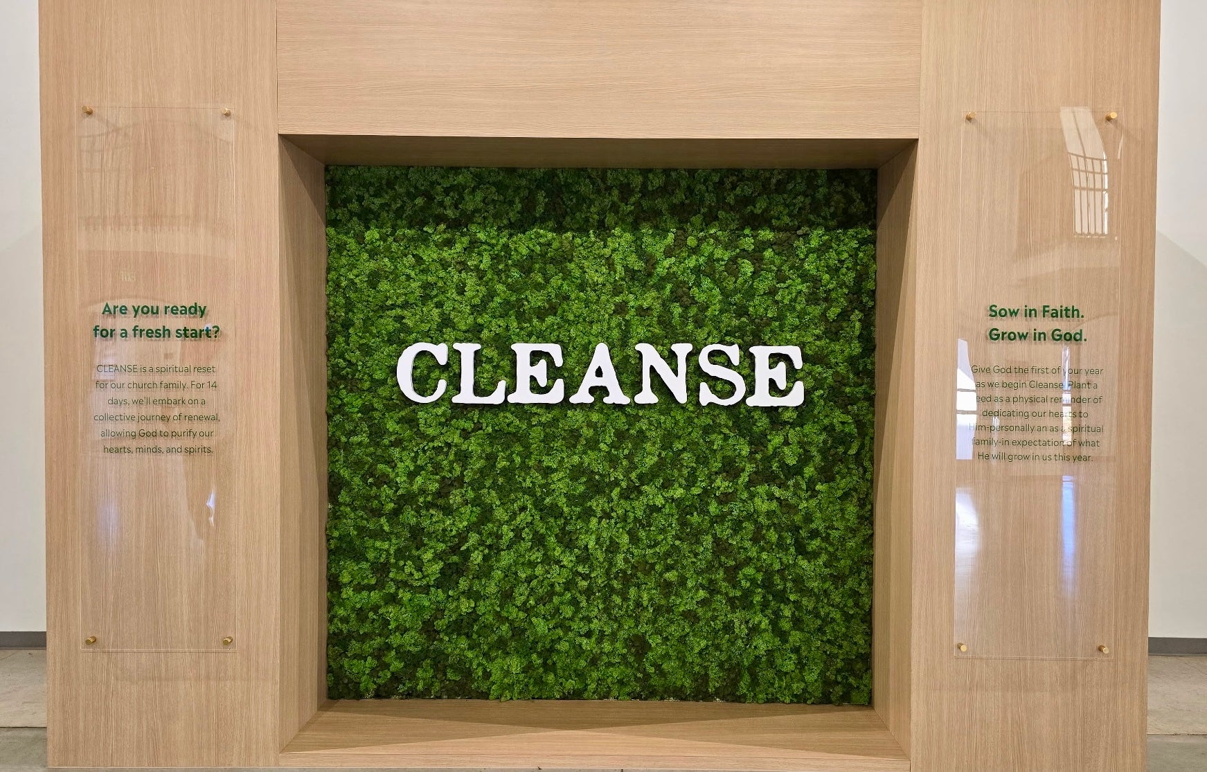 Living Moss Wall with Dimension Lettering and Acrylics done by Signarama North Fort Worth/Keller for Keystone Church