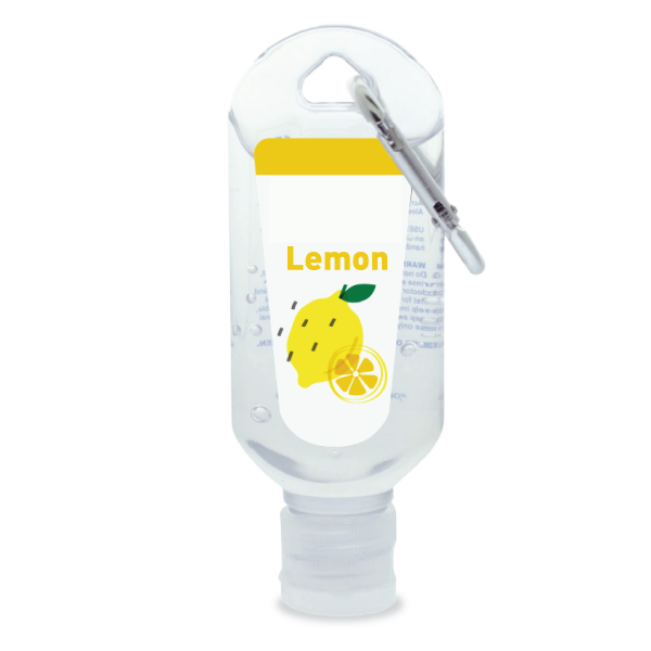 Custom Branded Lemon Scented 60mL Hand Sanitiser with Carabiner