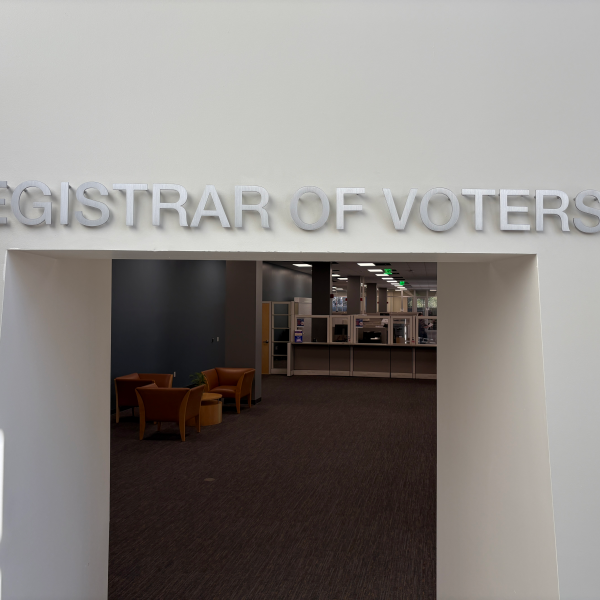 Brushed stainless steel dimensional letters for the Registrar of Voters