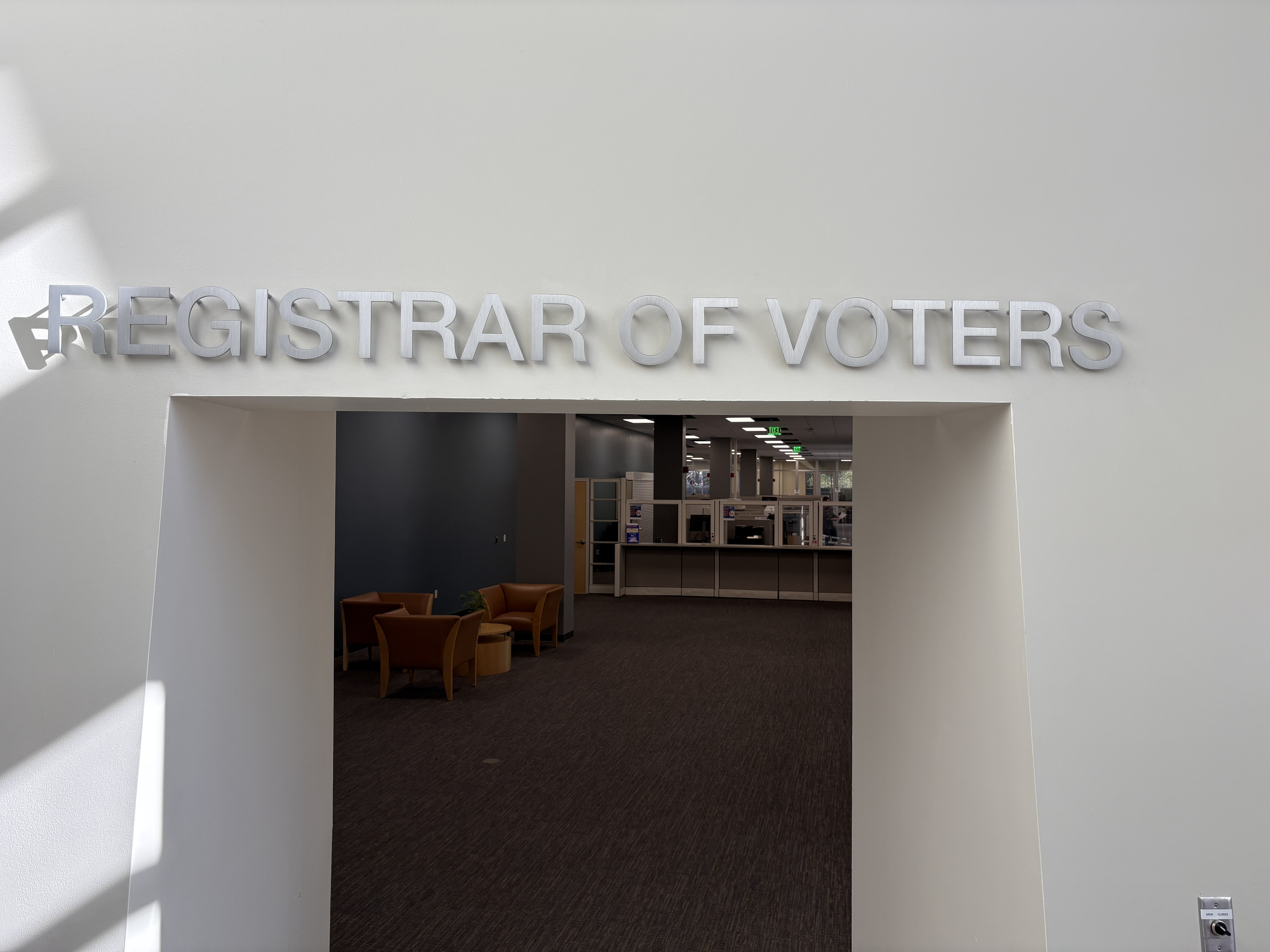 Brushed stainless steel dimensional letters for the Registrar of Voters