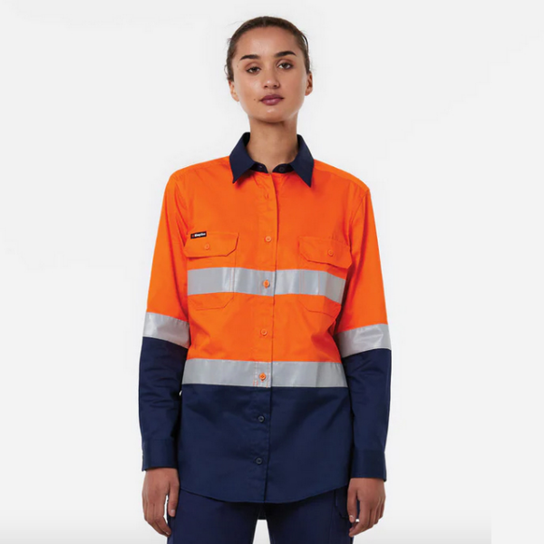 Custom KingGee Originals Women's Vented Drill Shirt Taped