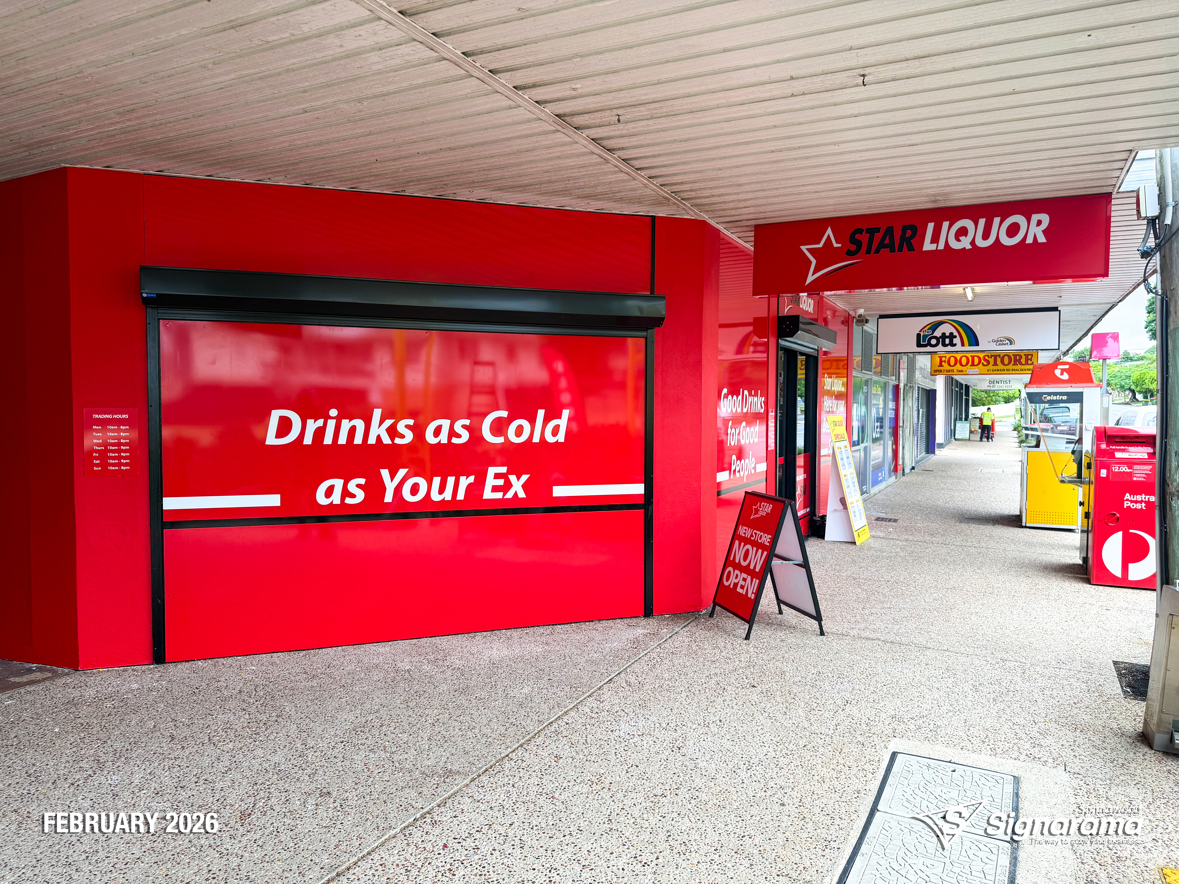 Exterior and interior signage installed by Signarama Springwood at a Star Liquor store, featuring illuminated storefront branding and cohesive in-store graphics for a complete reta...