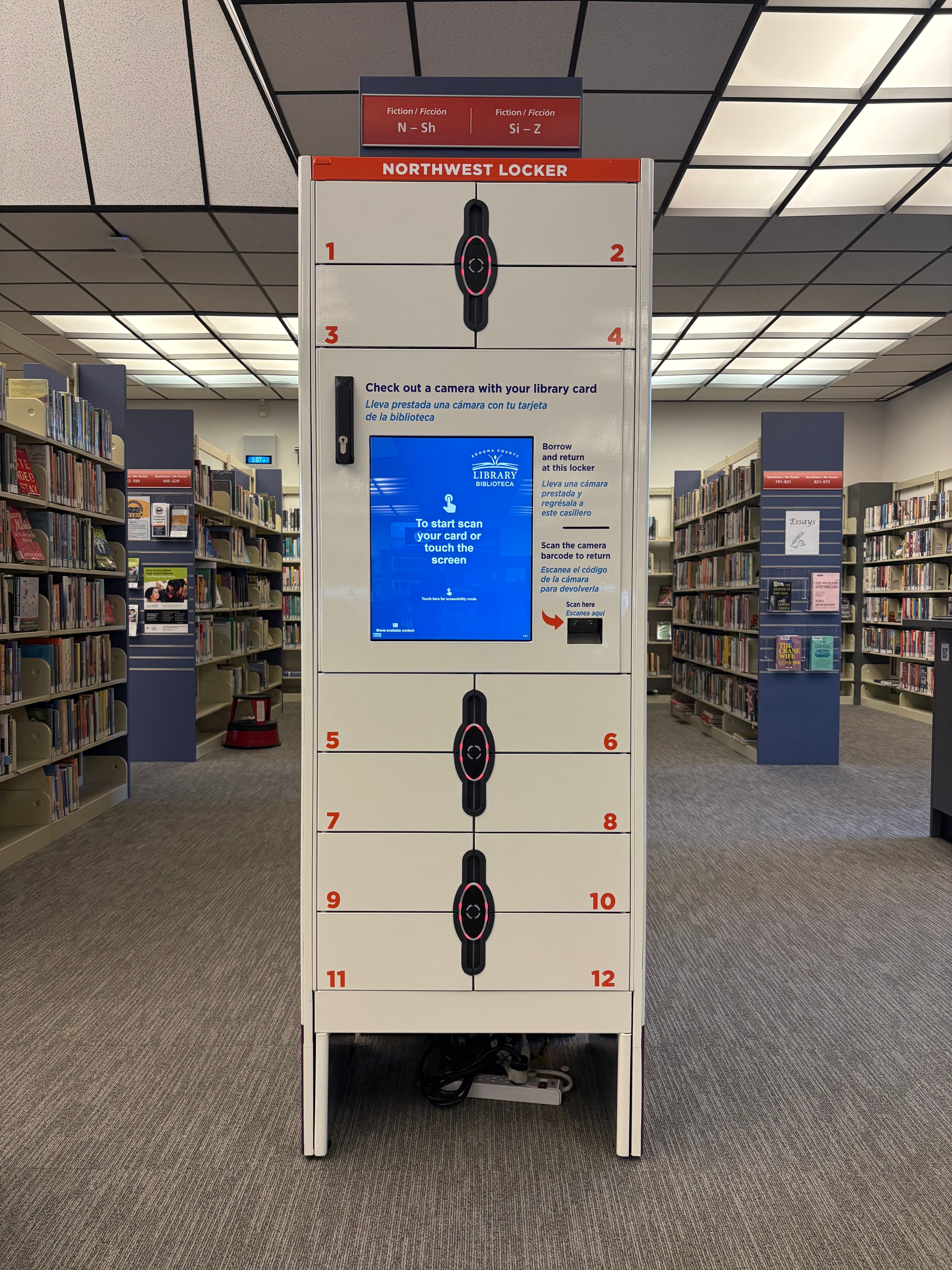 Wrapped camera lockers at Sonoma County Library