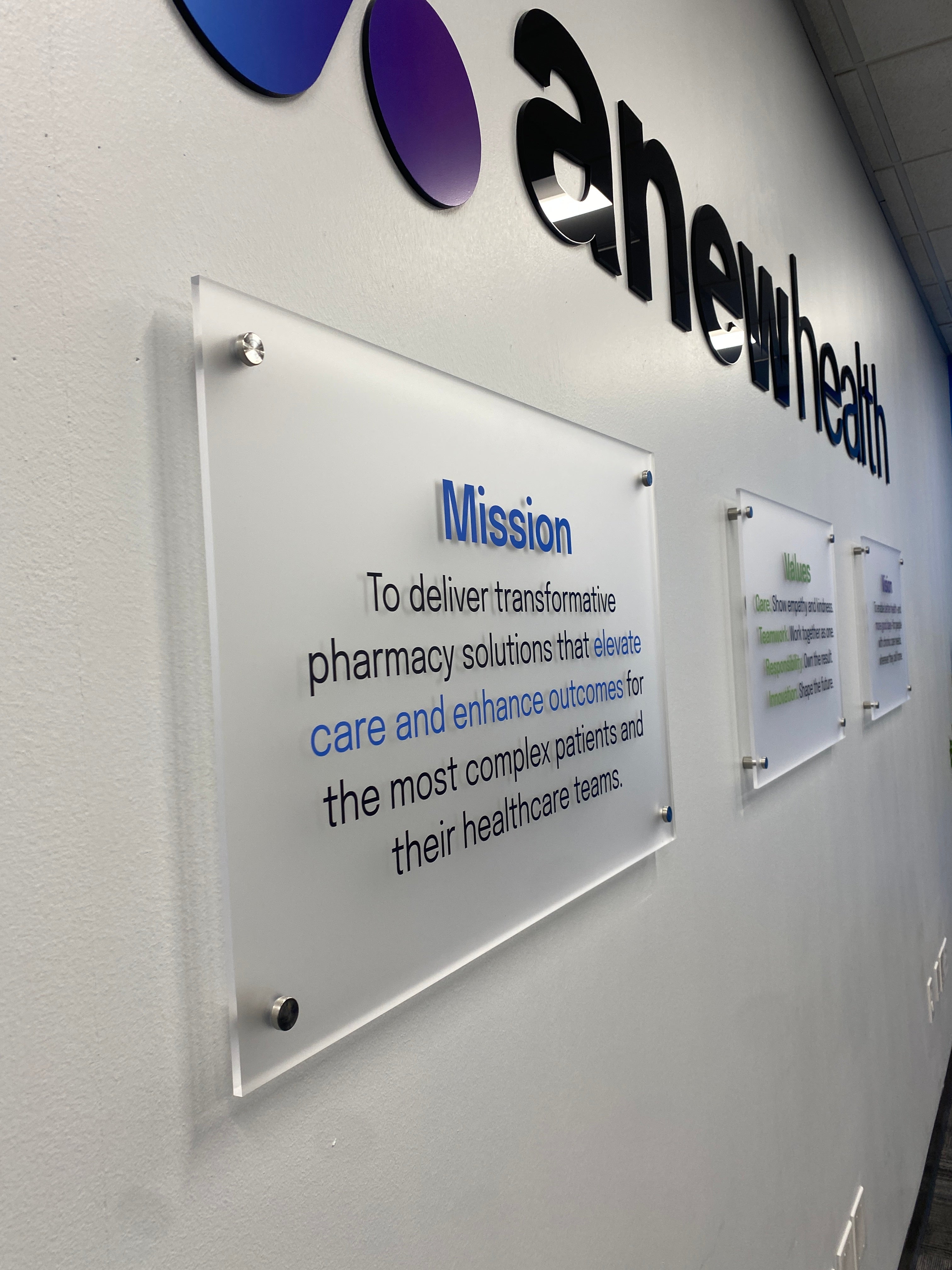 Custom Acrylic Signs for AnewHealth in Corona, CA