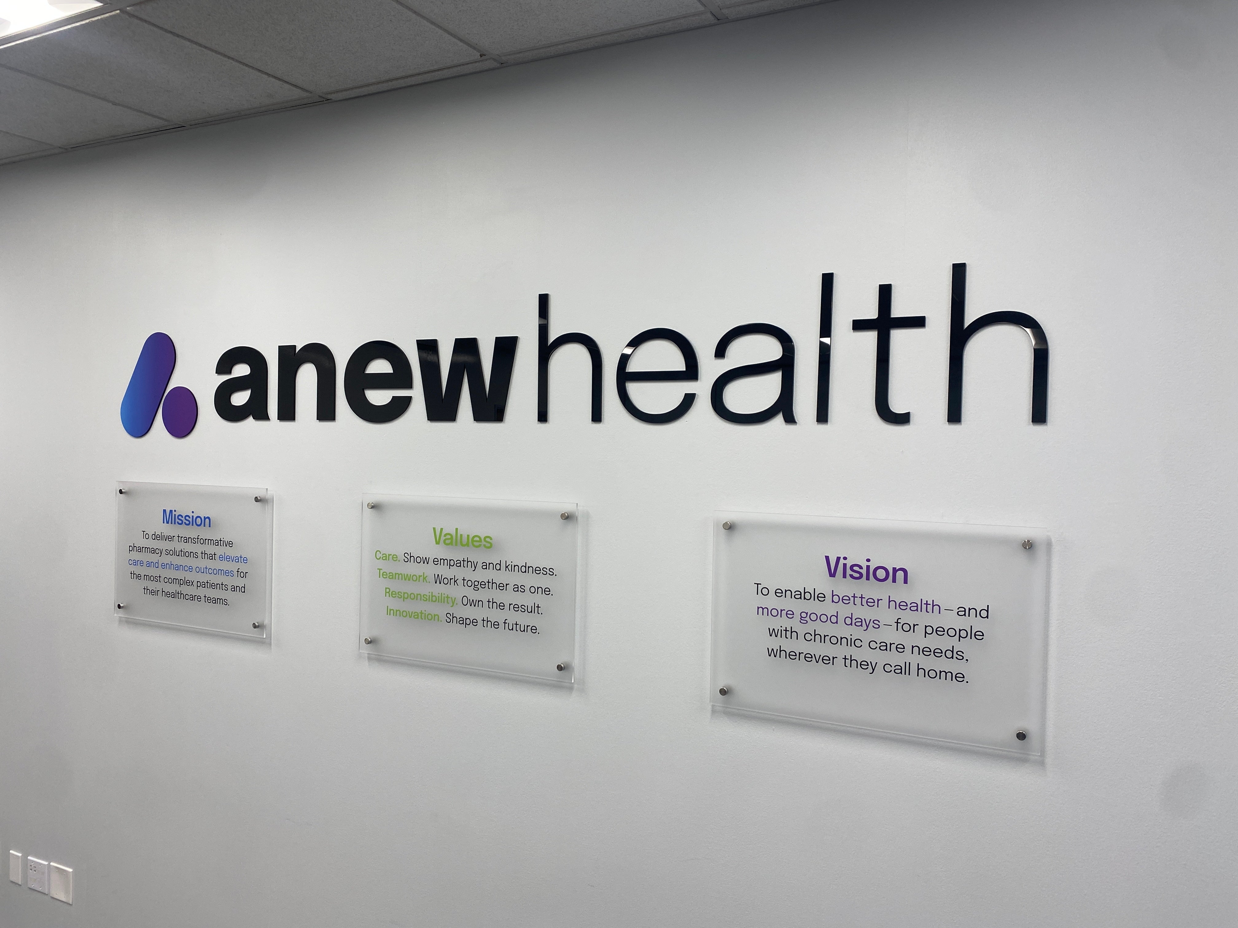 Custom Acrylic Signs for AnewHealth in Corona, CA